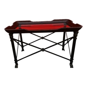 2000s Maitland-Smith Leather, Iron and Nail-Head Coffee Table