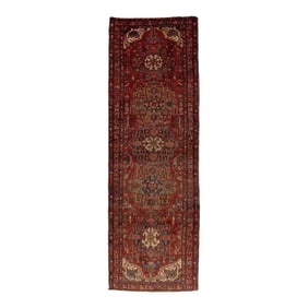 Red Persian Heriz Wool Runner With Medallion Motif