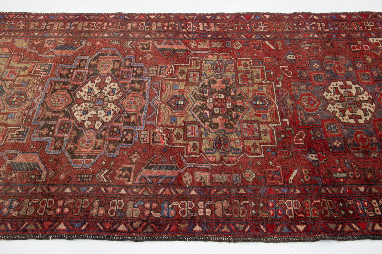 Red Persian Heriz Wool Runner With Medallion Motif - 8