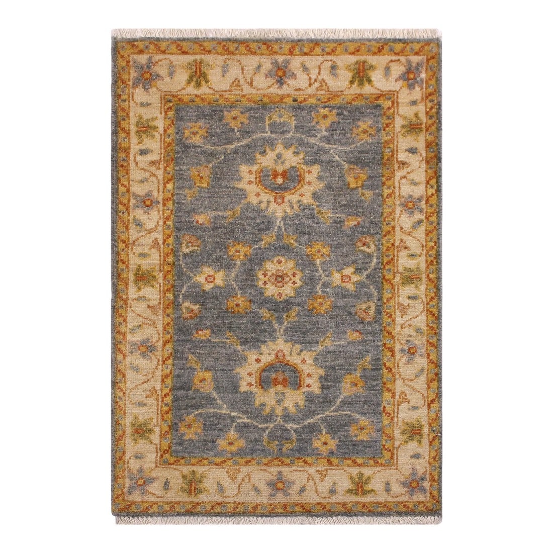 1990s Oriental Ziegler Grey Red Hand-Knotted Wool Rug - 2'0'' X 2'11'': Enhance the ambiance of your home with this magnificent Persian-influenced Turkish hand-knotted rug made by skilled artisans capable of creating the most exceptional vegetable dyes and hand-spun
