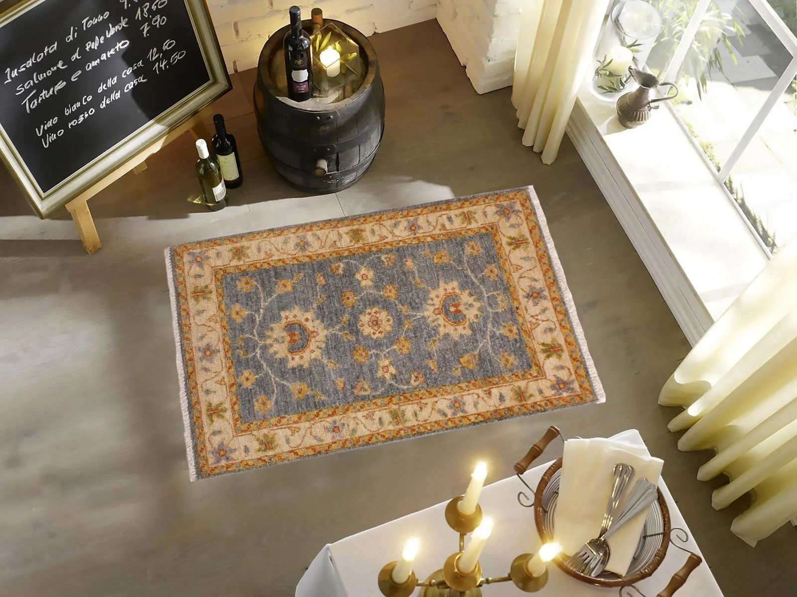 1990s Oriental Ziegler Grey Red Hand-Knotted Wool Rug - 2'0'' X 2'11'' - 2