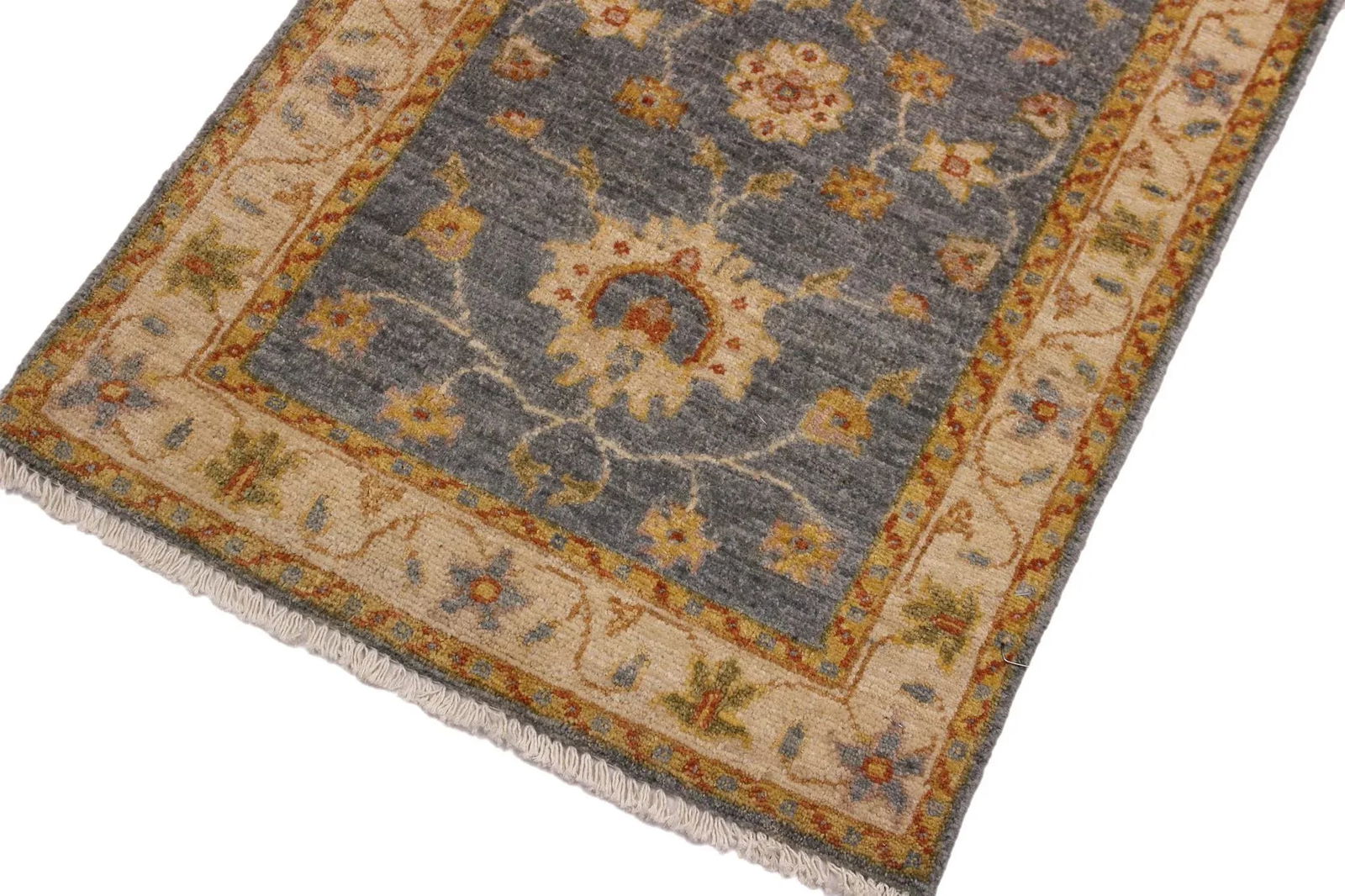 1990s Oriental Ziegler Grey Red Hand-Knotted Wool Rug - 2'0'' X 2'11'' - 5