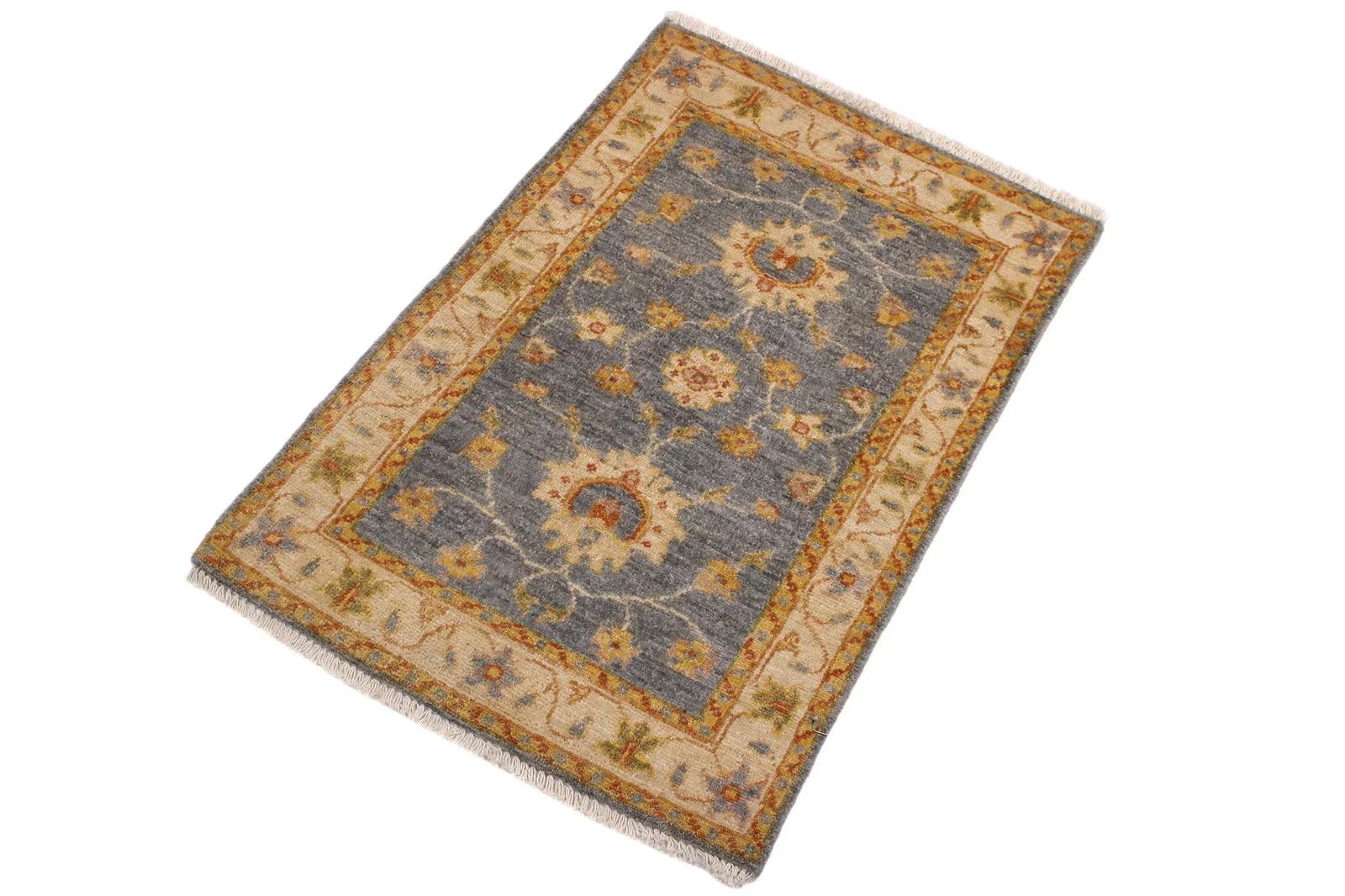 1990s Oriental Ziegler Grey Red Hand-Knotted Wool Rug - 2'0'' X 2'11'' - 6