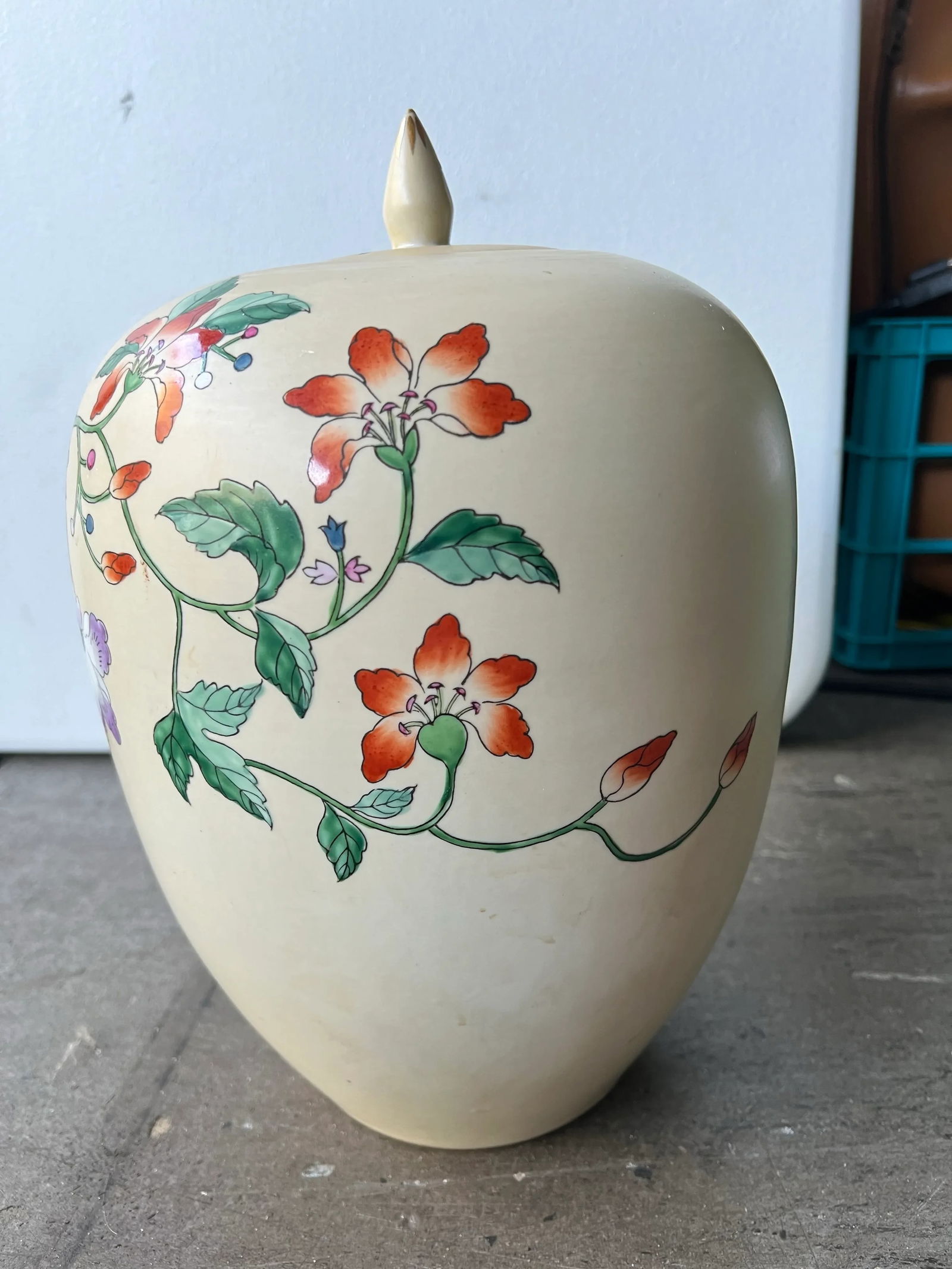 Vintage Chinoiserie Floral Ginger Jar With Lid - 4