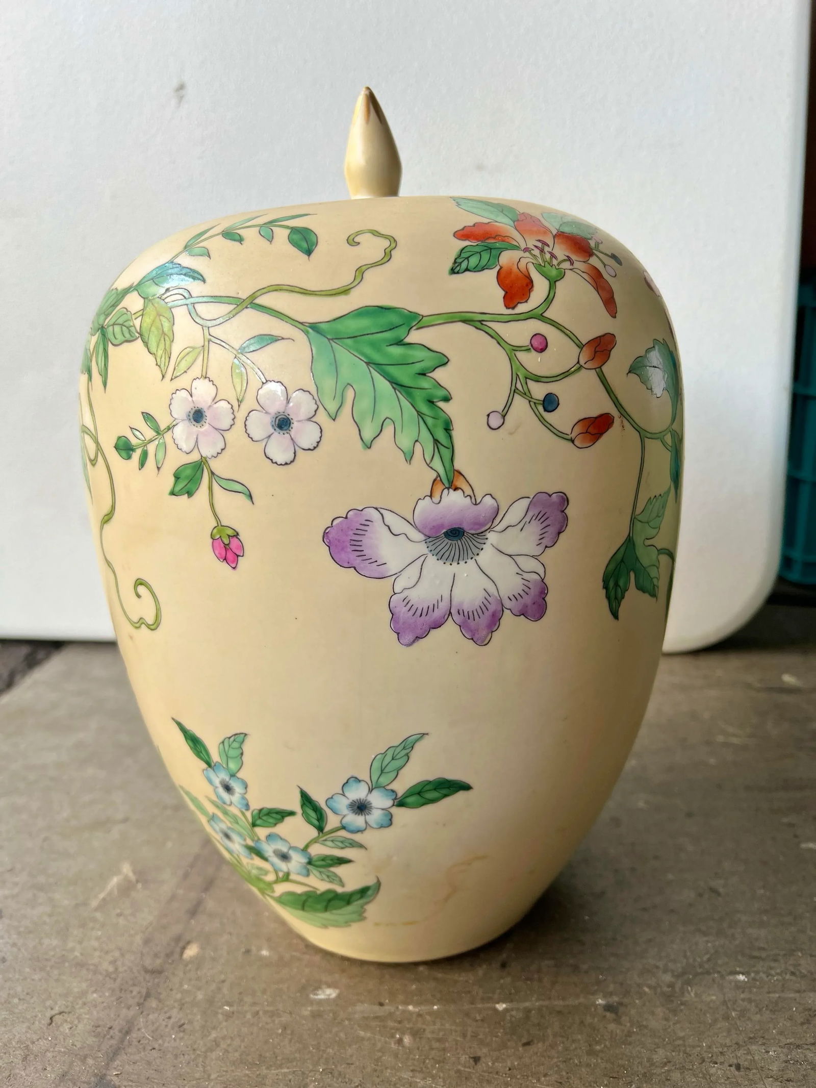 Vintage Chinoiserie Floral Ginger Jar With Lid - 5