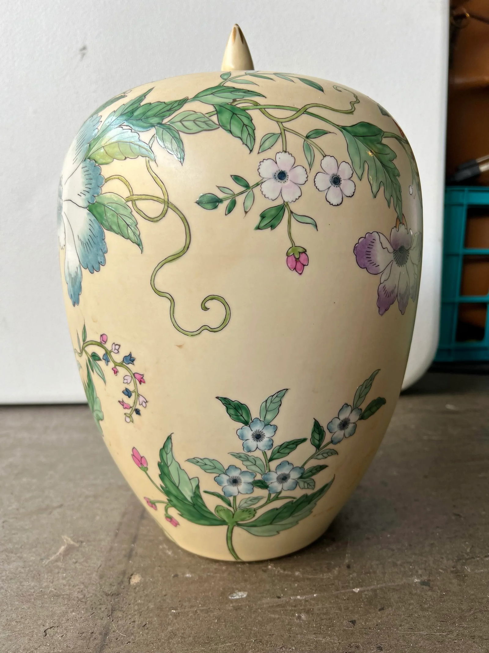 Vintage Chinoiserie Floral Ginger Jar With Lid - 6