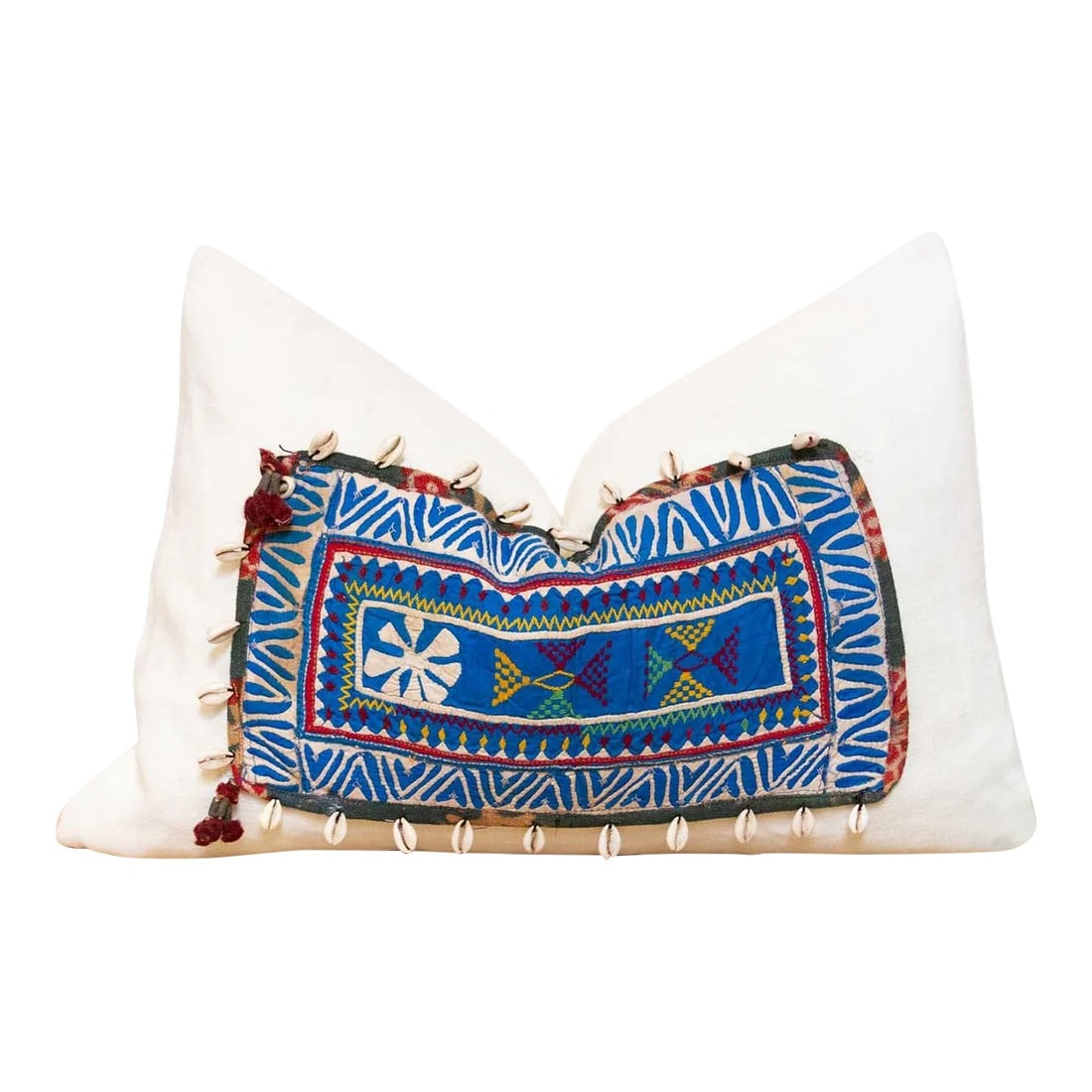 Mabali Himalayas Tribal Antique Linen Pillow: Crafted using antique Jumlo tribe embroidered fabric, these beautiful linen pillows are truly rich in culture and color. Each pillow wears a fragment from an embroidered turban or sash worn by