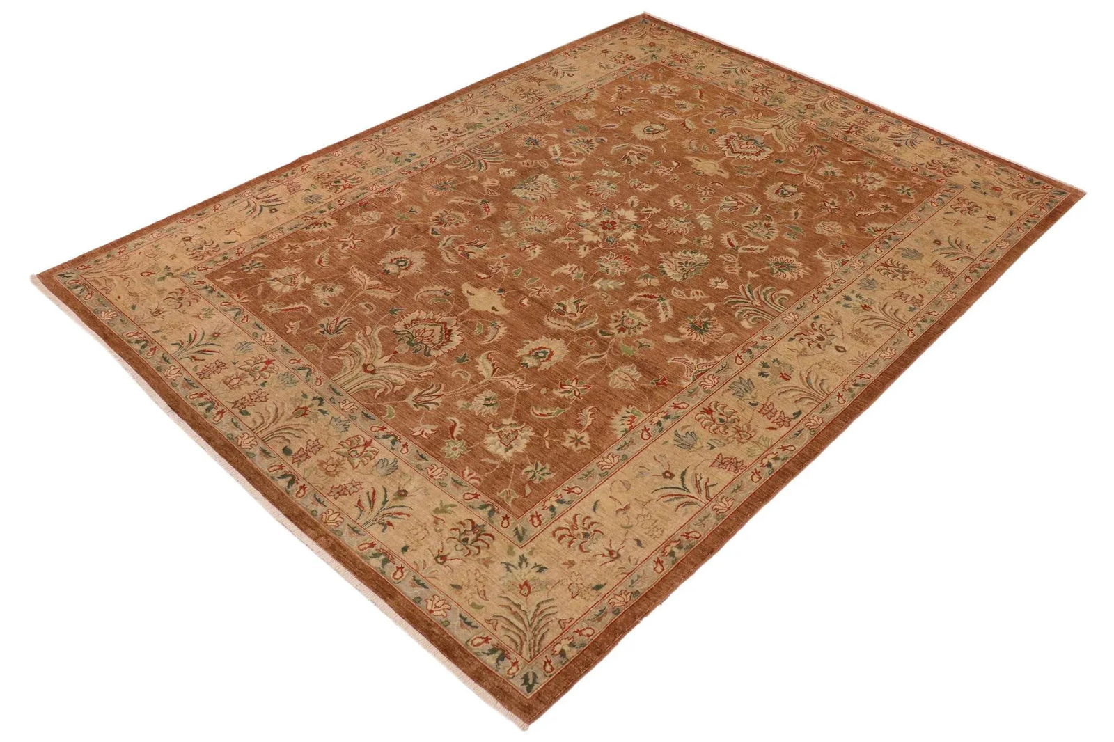 1990s Bohemien Ziegler Brown Tan Hand-Knotted Wool Rug - 9'11'' X 13'5'' - 4