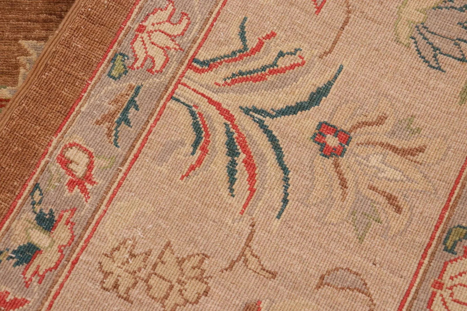 1990s Bohemien Ziegler Brown Tan Hand-Knotted Wool Rug - 9'11'' X 13'5'' - 8