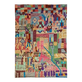 Abstract Modern Moroccan Style Wool Rug Handmade in Multicolor