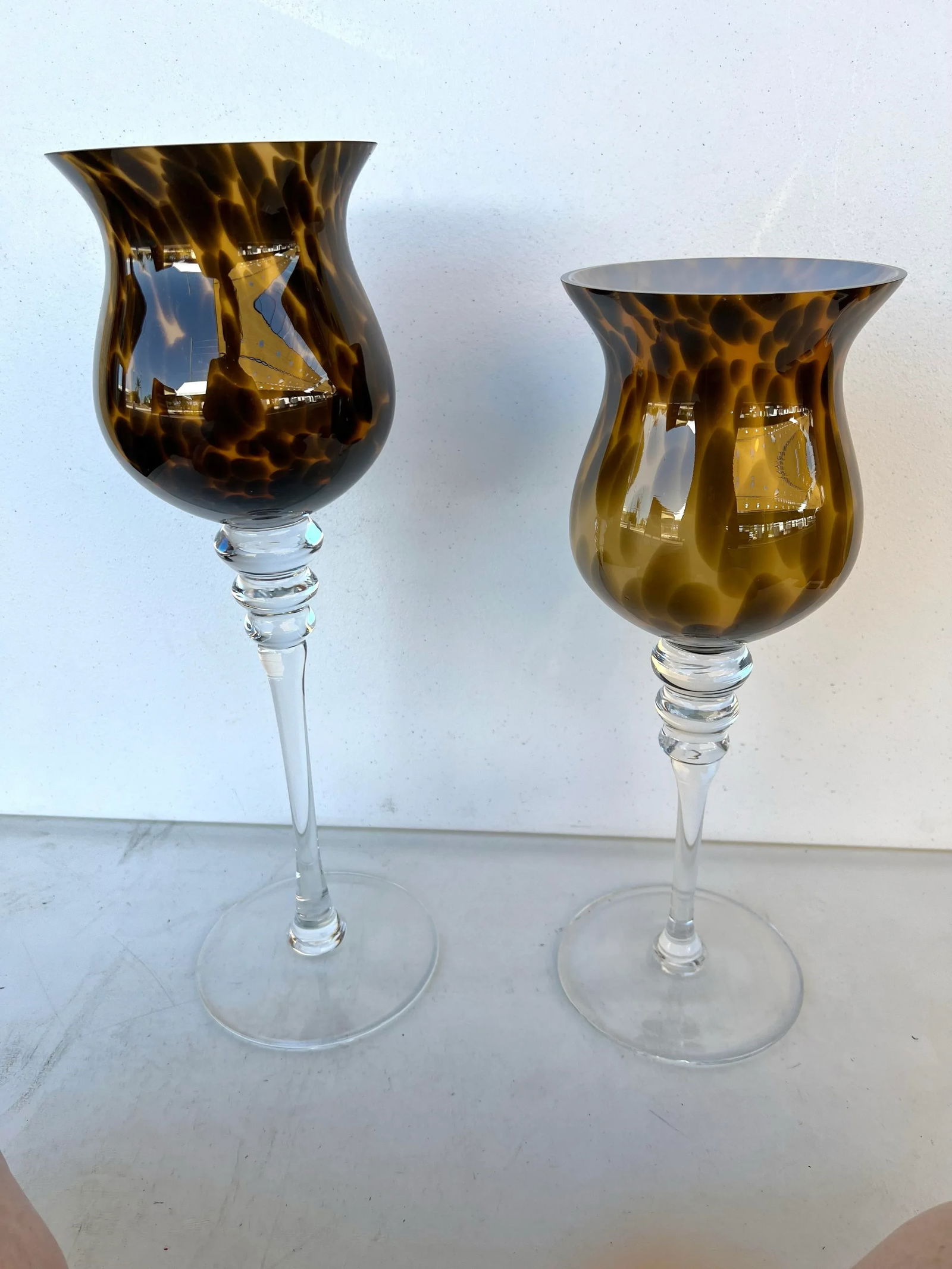 Vintage Decorative Stemmed Fluted Glass -Tortoise Color - A Pair - 2