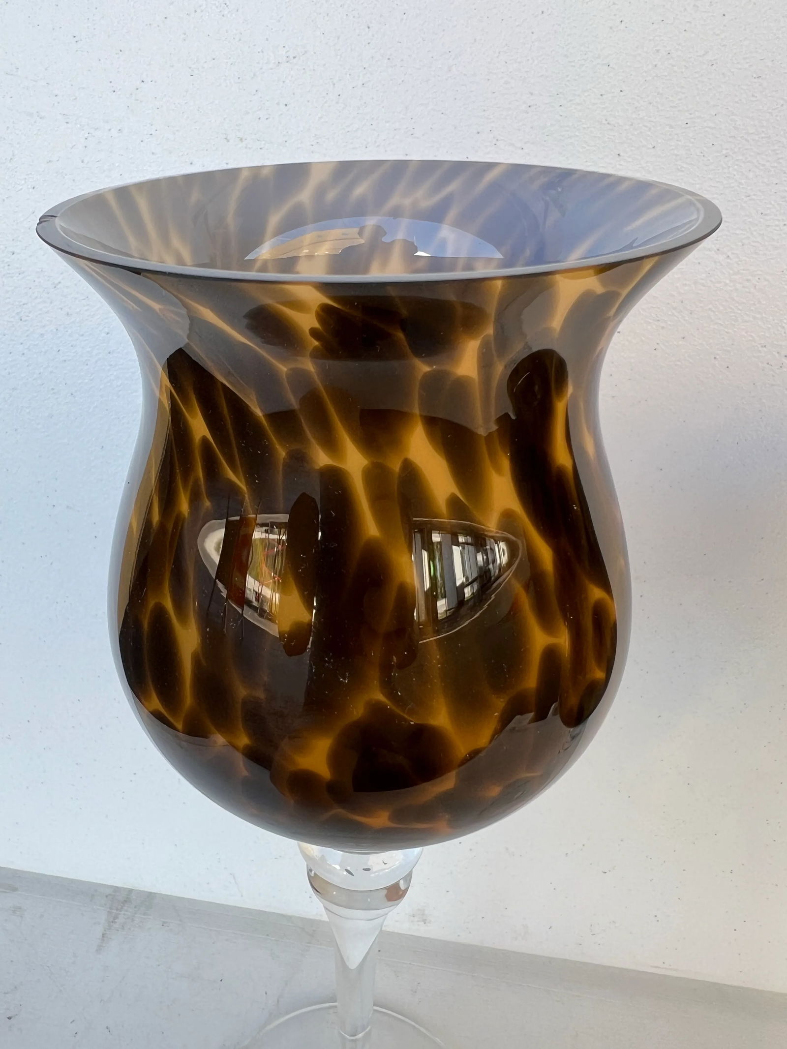 Vintage Decorative Stemmed Fluted Glass -Tortoise Color - A Pair - 3