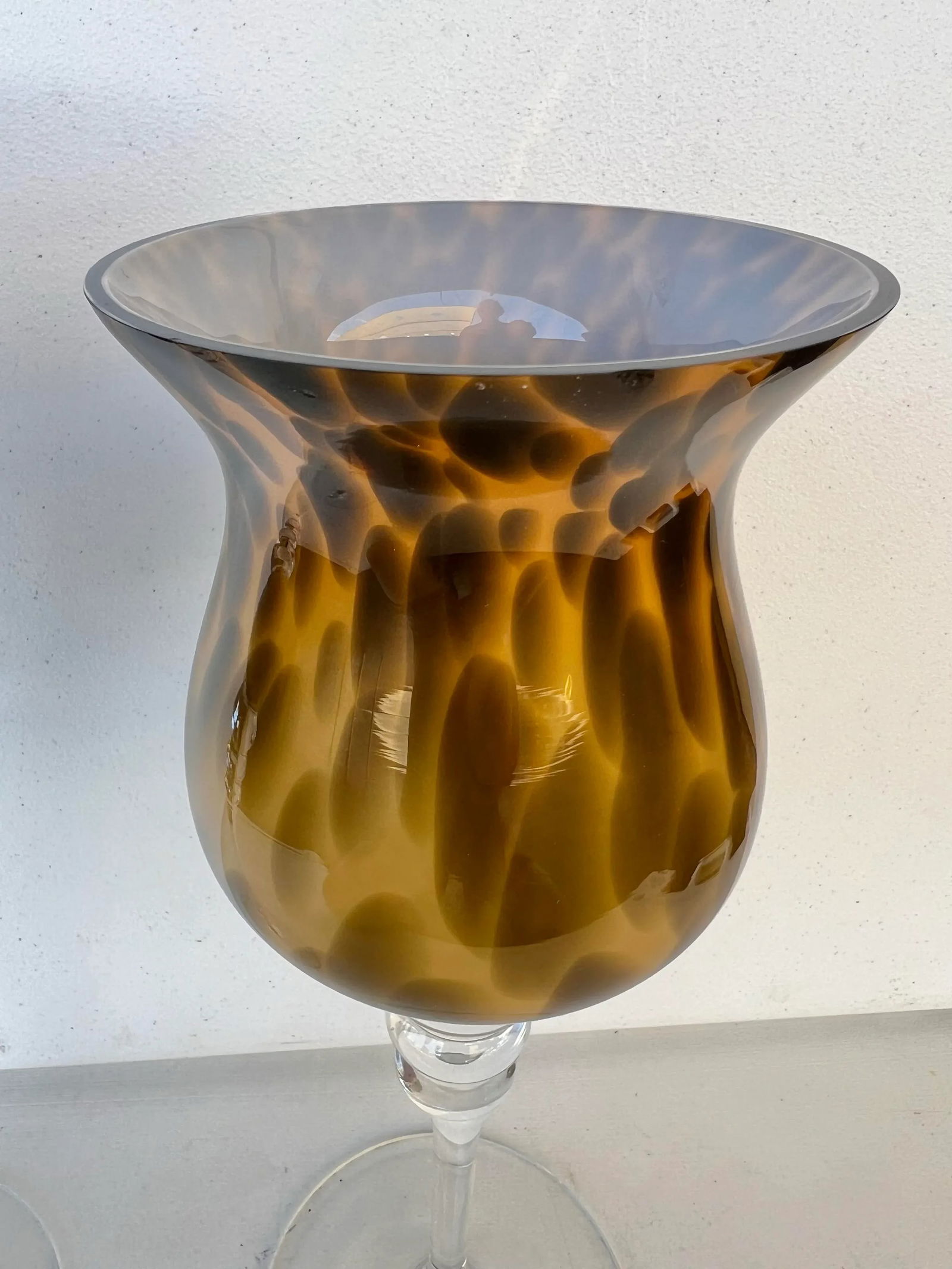 Vintage Decorative Stemmed Fluted Glass -Tortoise Color - A Pair - 5