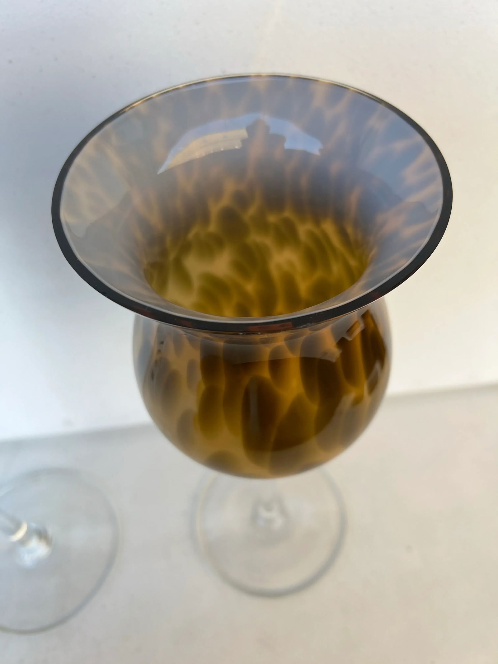 Vintage Decorative Stemmed Fluted Glass -Tortoise Color - A Pair - 6