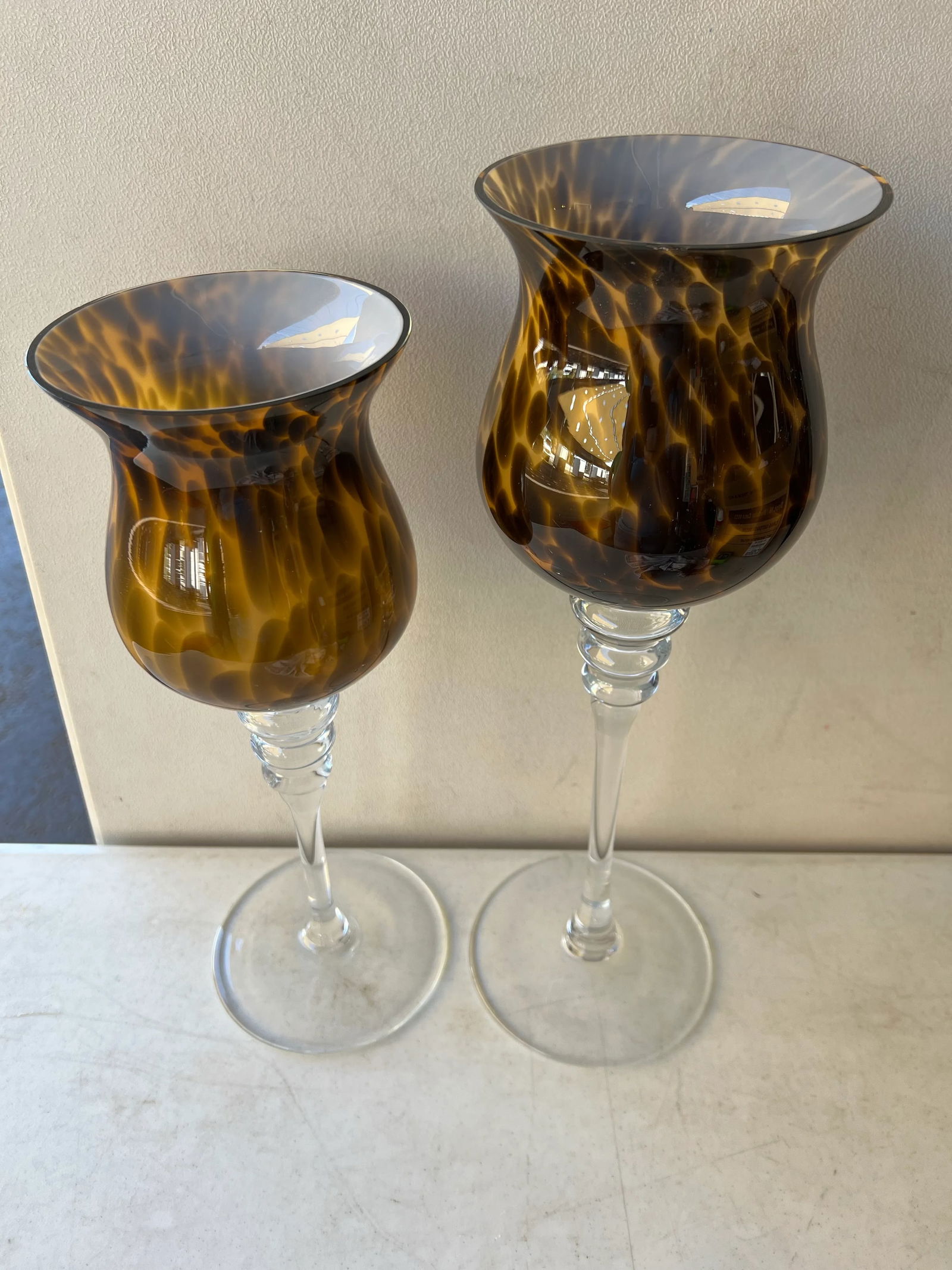 Vintage Decorative Stemmed Fluted Glass -Tortoise Color - A Pair - 7