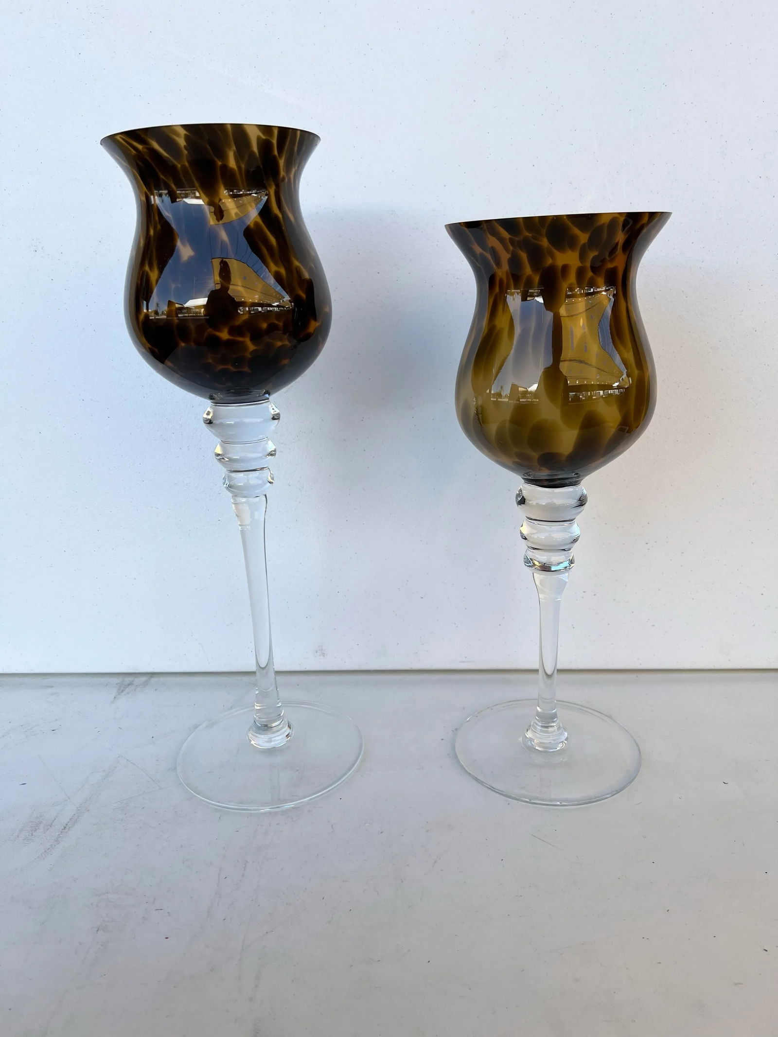 Vintage Decorative Stemmed Fluted Glass -Tortoise Color - A Pair - 9