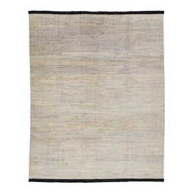 Modern Gabbeh Style Room Size Wool Rug in Beige & Gray Colors