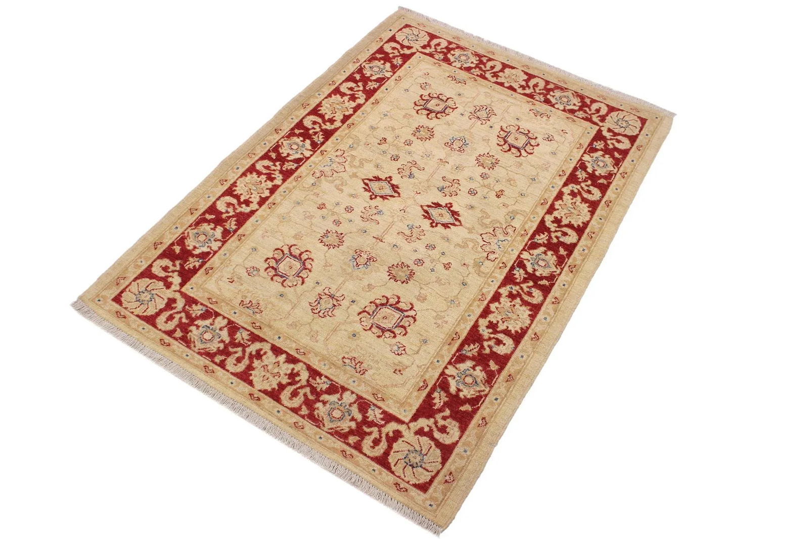 Boho Chic Ziegler Ivory Red Hand-Knotted Wool Rug - 3'4'' X 4'9'' - 3