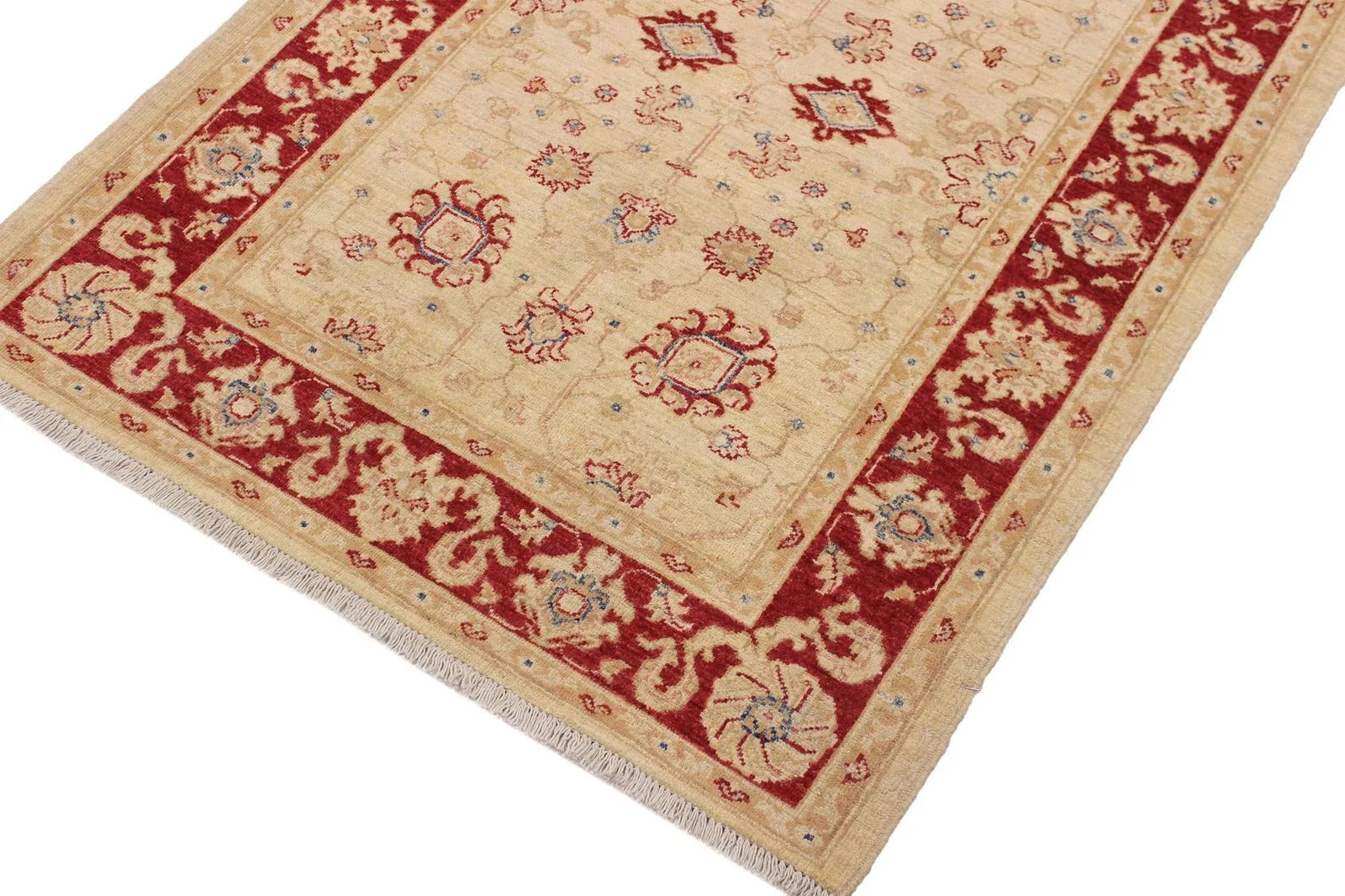 Boho Chic Ziegler Ivory Red Hand-Knotted Wool Rug - 3'4'' X 4'9'' - 5