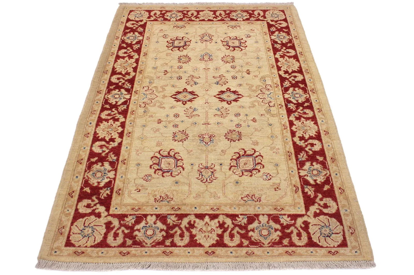 Boho Chic Ziegler Ivory Red Hand-Knotted Wool Rug - 3'4'' X 4'9'' - 6