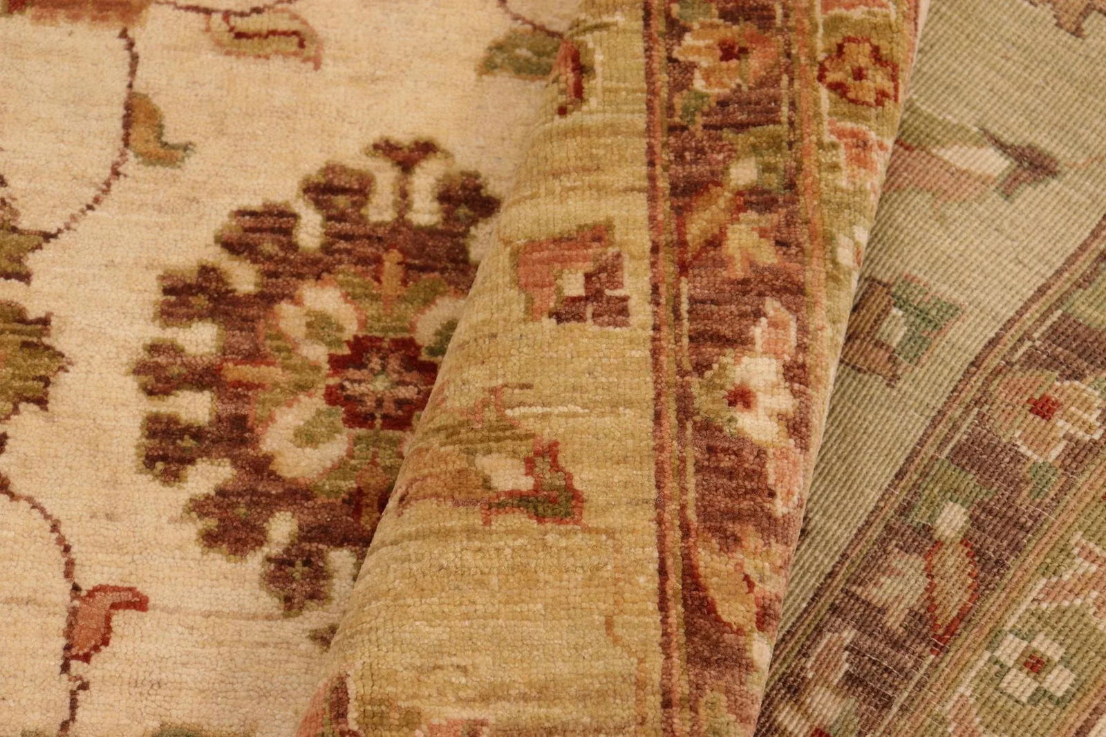 Boho Chic Ziegler Beige Green Hand-Knotted Wool Rug - 10'2'' X 13'9'' - 6