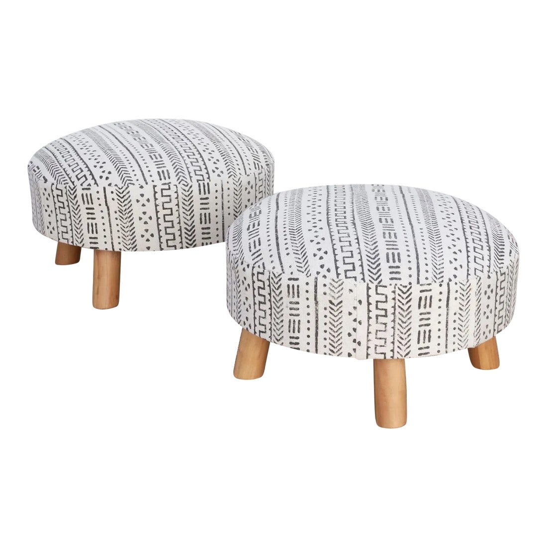 Pair of White & Black Mudcloth Dhurrie Ottoman Stools (1 of 8)