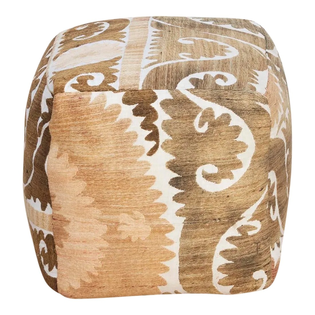Charyn Antique Suzani Cube Ottoman: Our collection of Suzani ottomans offers a unique way to incorporate timeless beauty into your home. Suzani embroidery, traditionally crafted by women to adorn their homes and celebrate special occasi