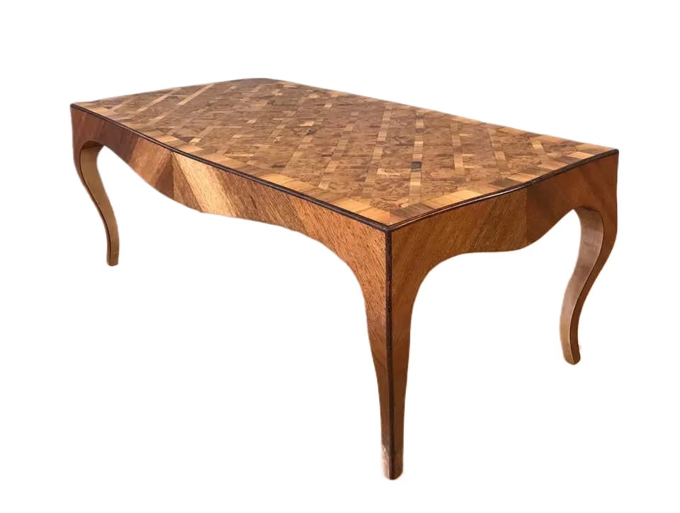 French Louis XV Style Walnut and Fruitwood Parquetry Coffee Table - 2
