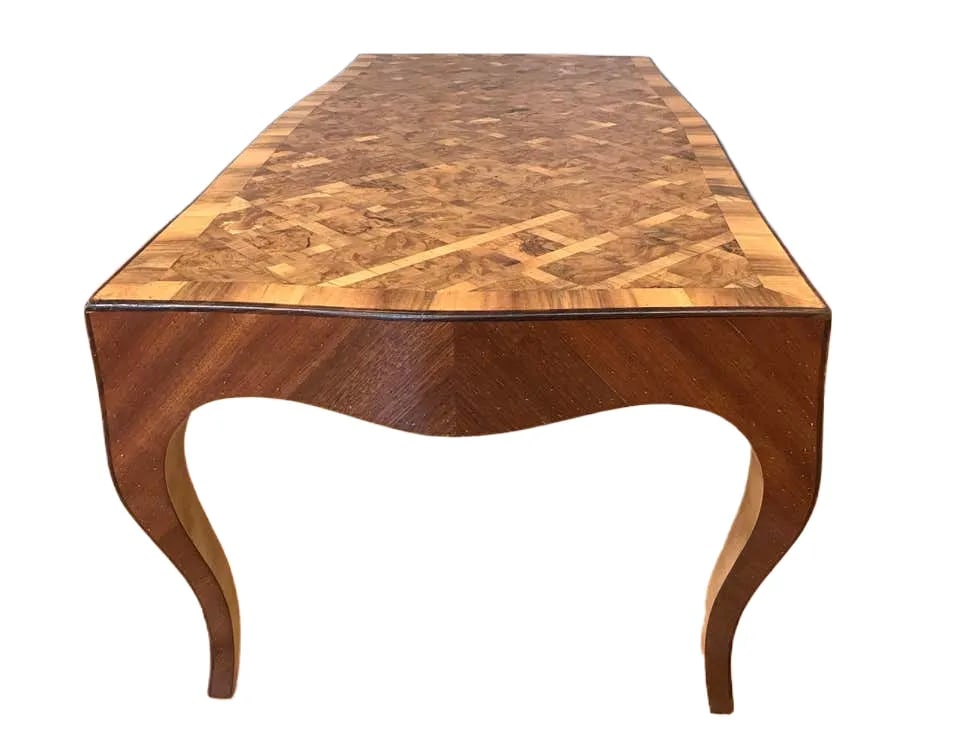 French Louis XV Style Walnut and Fruitwood Parquetry Coffee Table - 4