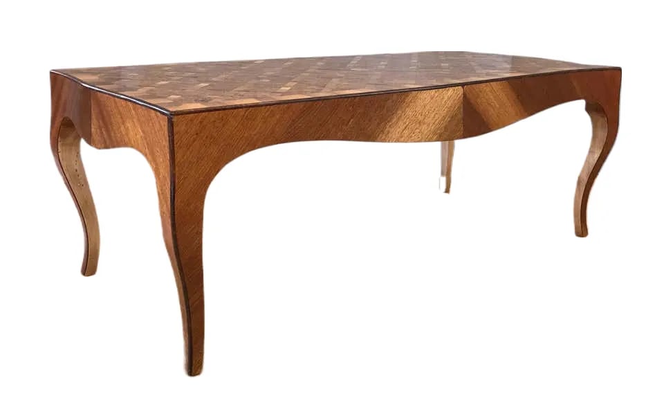 French Louis XV Style Walnut and Fruitwood Parquetry Coffee Table - 5
