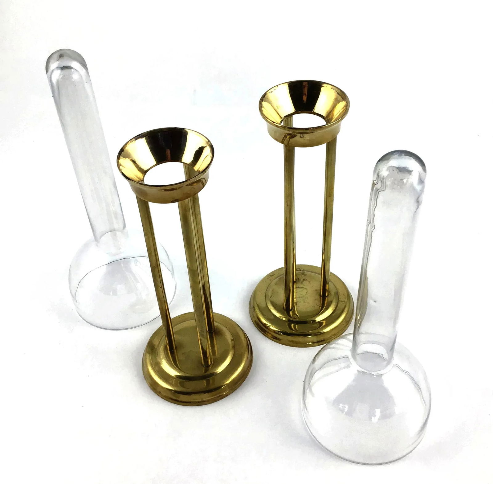 1960s Mid-Century Modern Glass and Brass Vases or Candle Holders - a Pair - 5