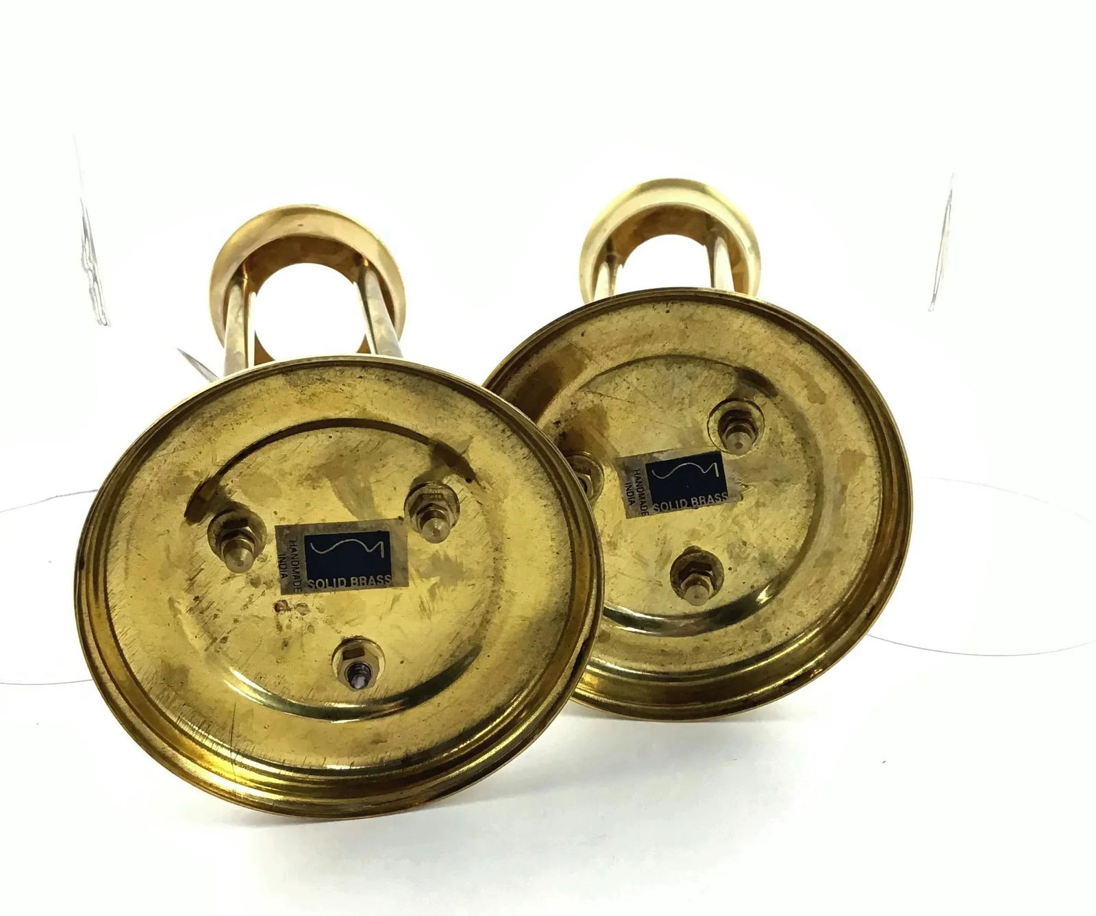 1960s Mid-Century Modern Glass and Brass Vases or Candle Holders - a Pair - 6