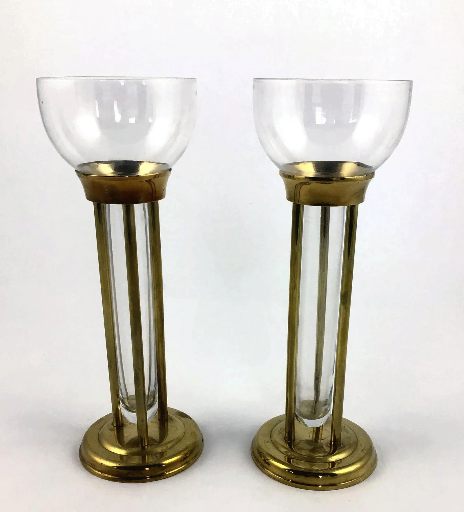 1960s Mid-Century Modern Glass and Brass Vases or Candle Holders - a Pair - 8