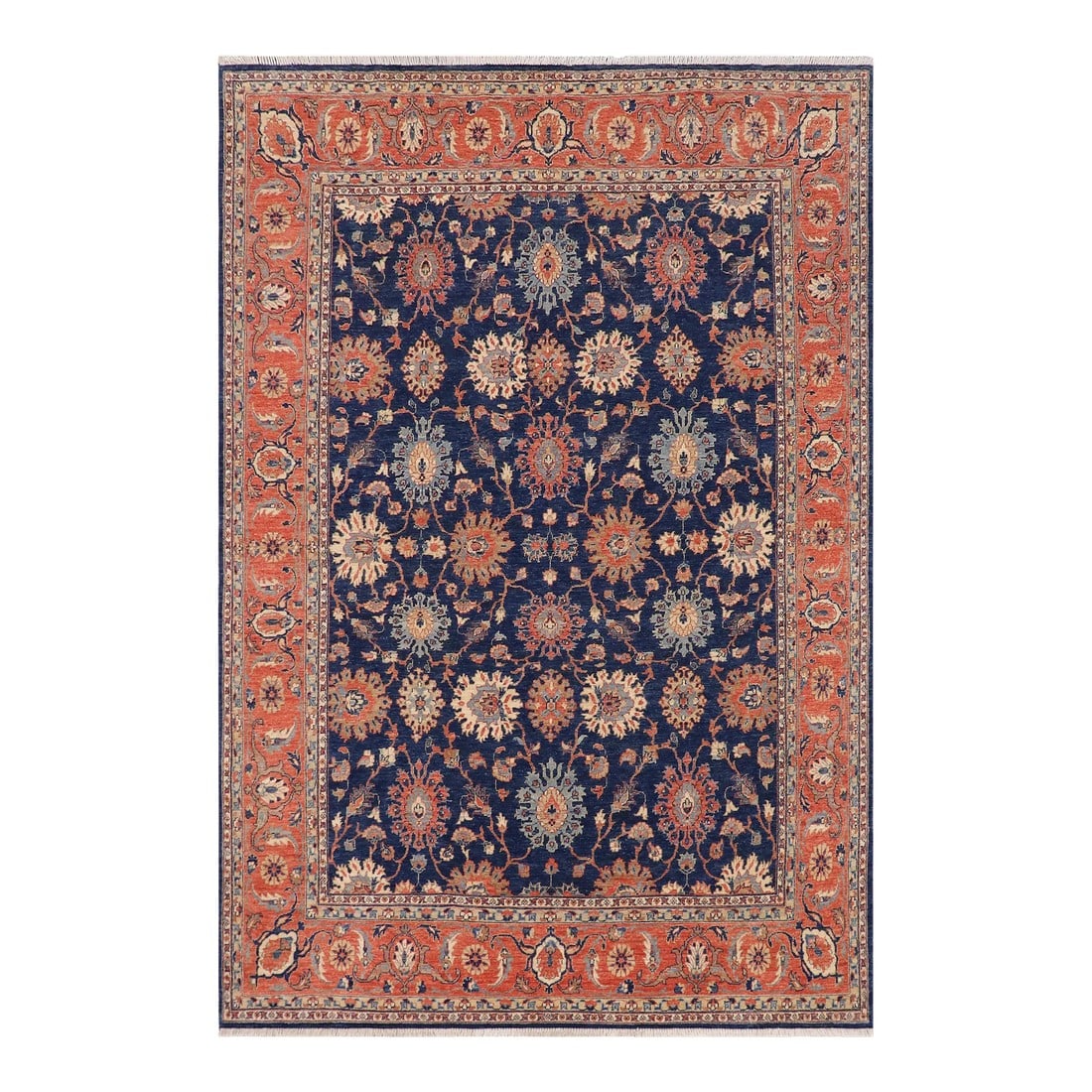 Oriental Ziegler Blue Rust Hand-Knotted Wool Rug - 7'8'' X 10'3'': Enhance the ambiance of your home with this magnificent Persian-influenced Turkish hand-knotted rug made by skilled artisans capable of creating the most exceptional vegetable dyes and hand-spun