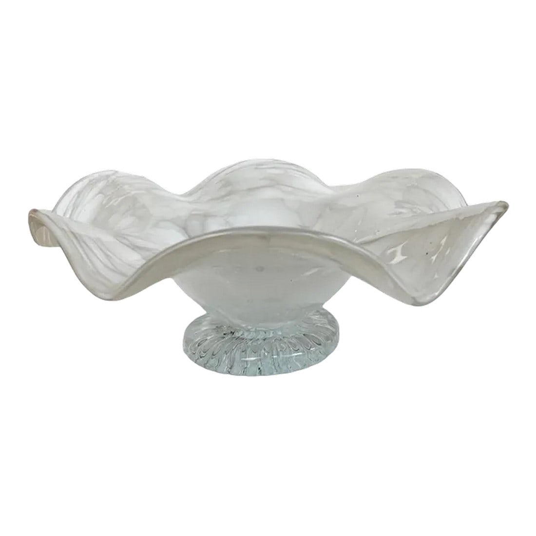 Vintage Cloud Ruffle Bowl: Gorgeous vintage cloud ruffle decor bowl. Similar design to Murano. Condition: Alterations: Original Condition Unaltered Imperfections: Some Imperfections Condition Notes: Great! Dimensions: