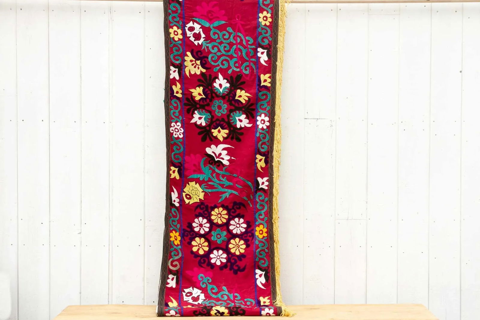 Vintage Red Floral Suzani Runner - 2