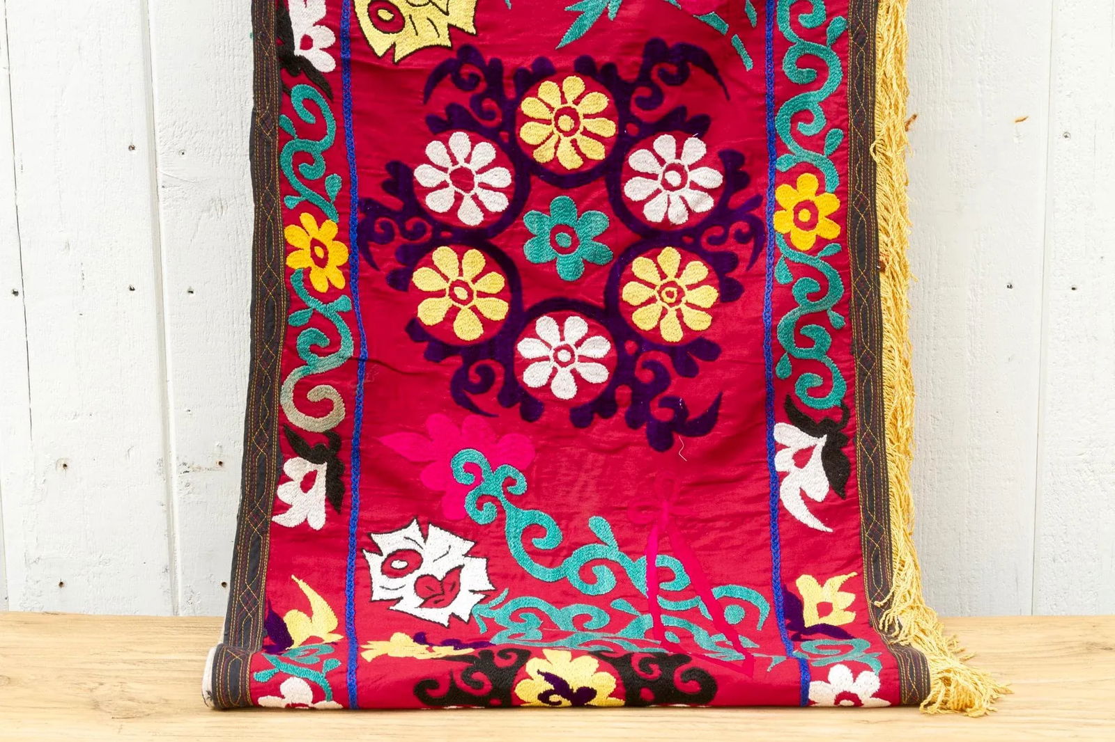 Vintage Red Floral Suzani Runner - 3