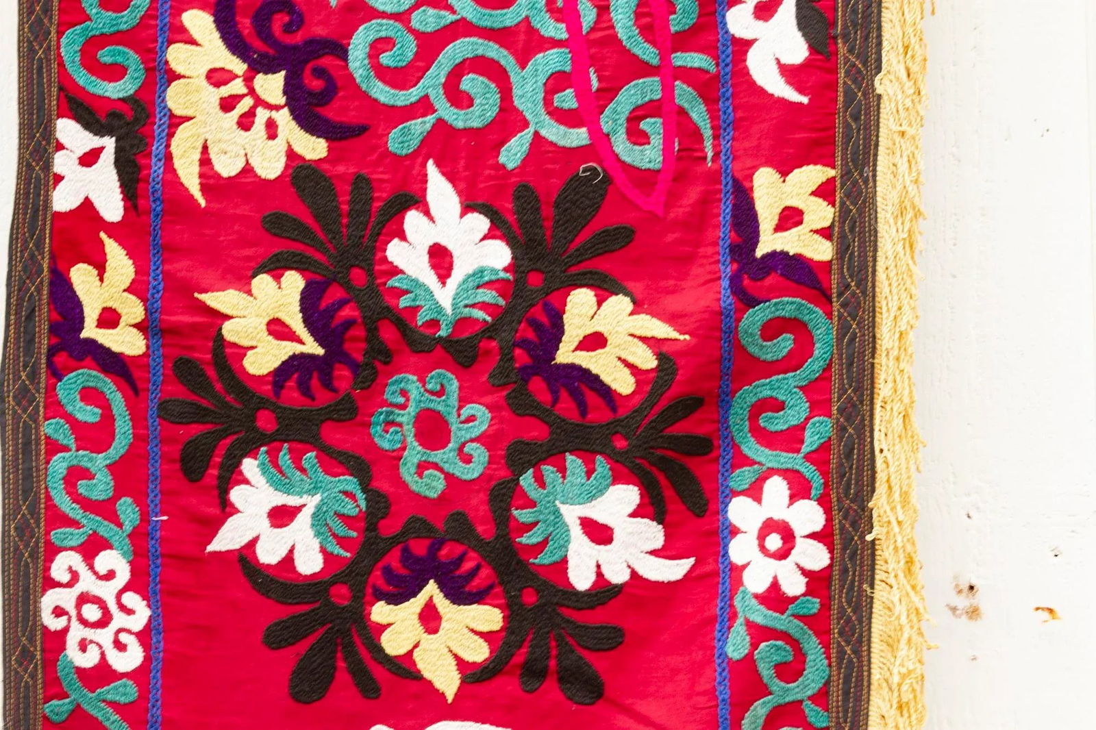 Vintage Red Floral Suzani Runner - 4