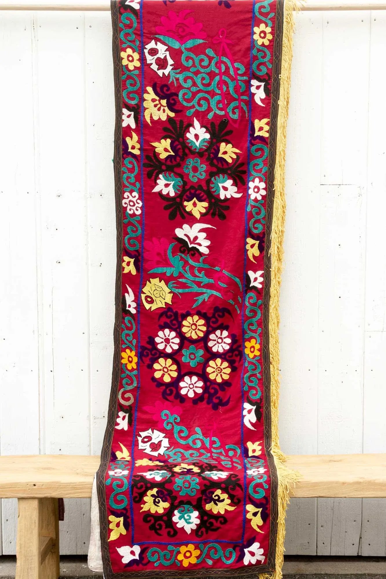 Vintage Red Floral Suzani Runner - 5