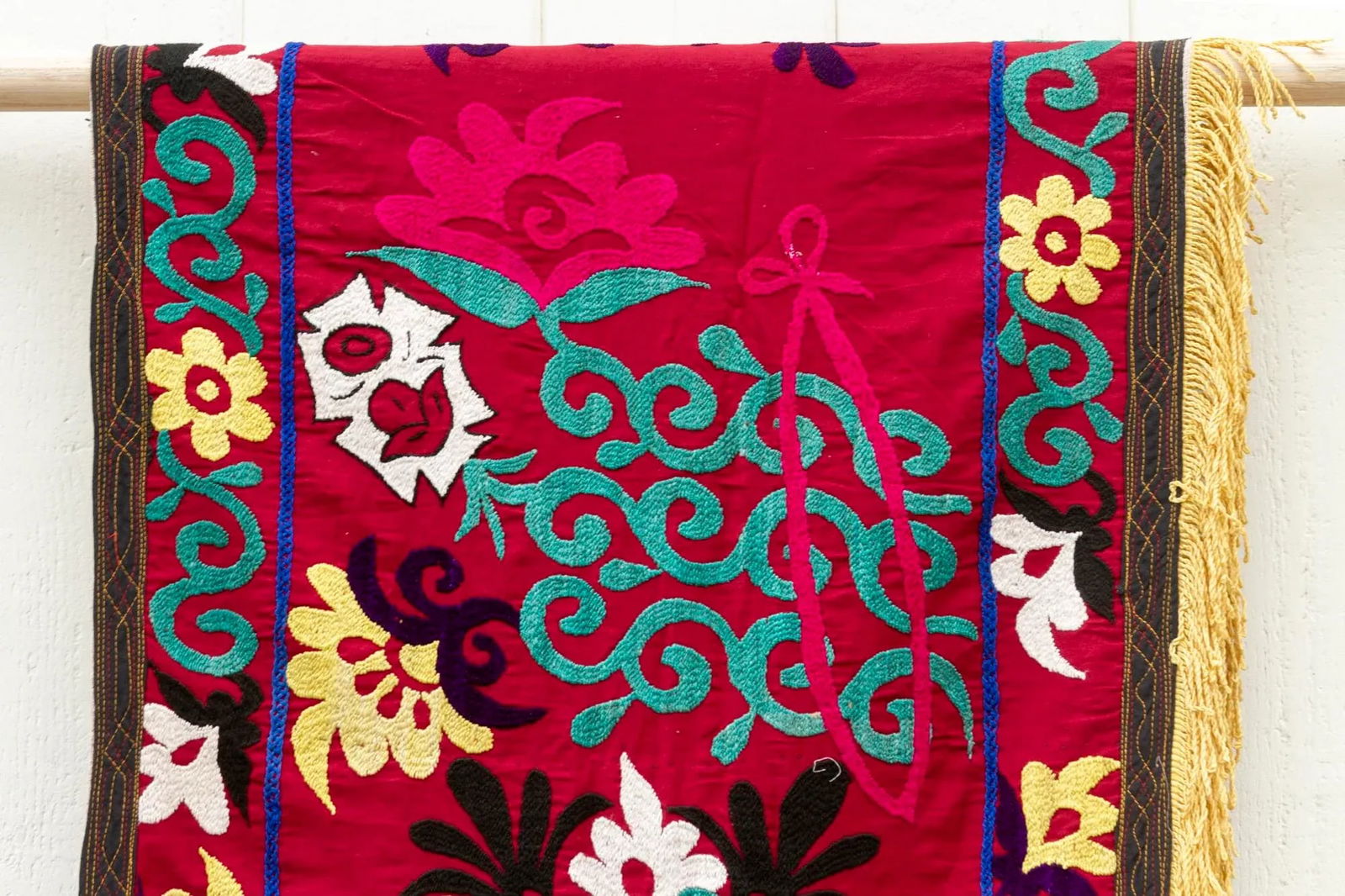 Vintage Red Floral Suzani Runner - 6