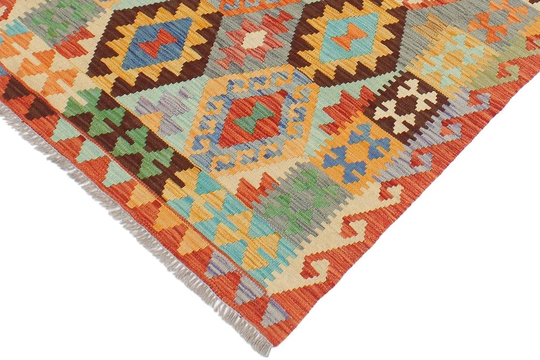 Bohemian Kilim Blue Rust Wool Rug - 2'8" X 3'11" - 3