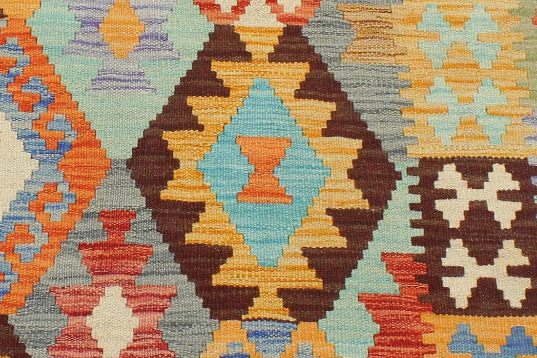 Bohemian Kilim Blue Rust Wool Rug - 2'8" X 3'11" - 4