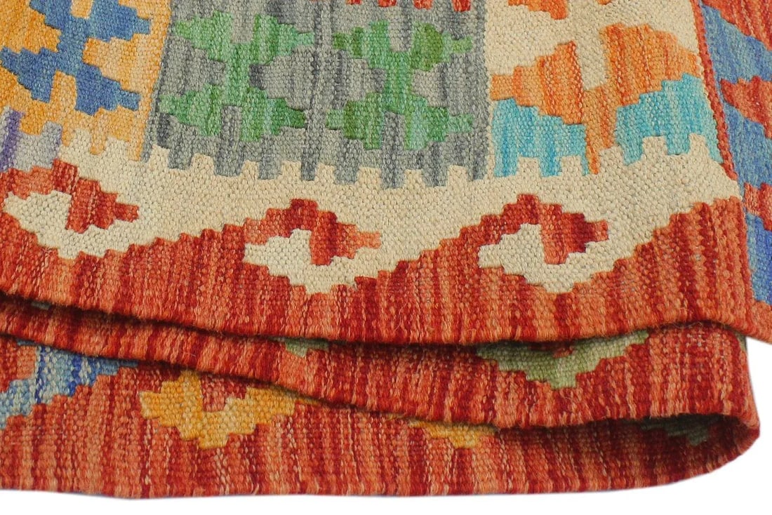 Bohemian Kilim Blue Rust Wool Rug - 2'8" X 3'11" - 6