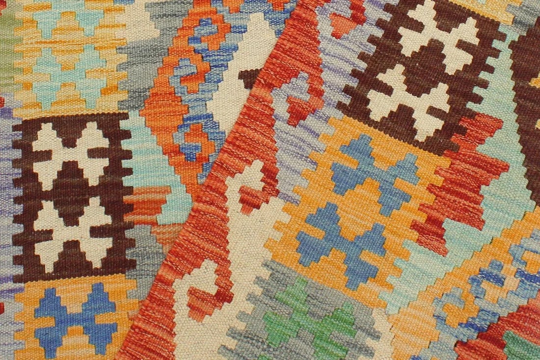 Bohemian Kilim Blue Rust Wool Rug - 2'8" X 3'11" - 7