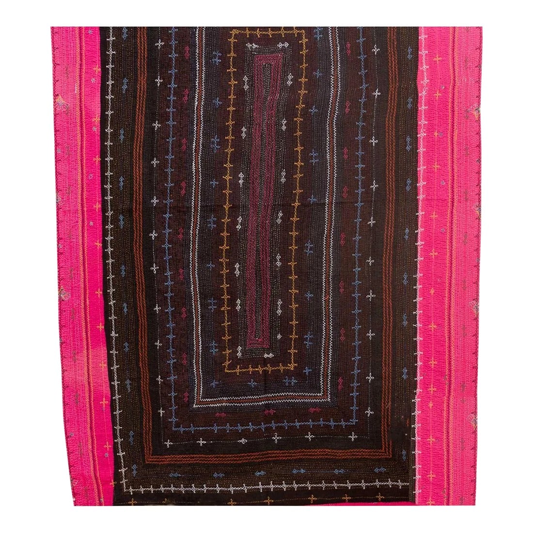 Antique Vibrant Sindh Nomadic Quilt: 19th century Sindh Saami Ralli quilt. These antique embroidered quilts were hand-made by gypsy women of the Sindh nomadic group of western India. These throws or tapestries are hand-embroidered using