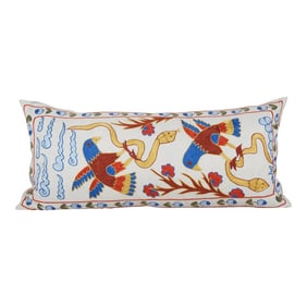 Uzbek Pictorial Suzani Pillow Cover 18'' X 36''