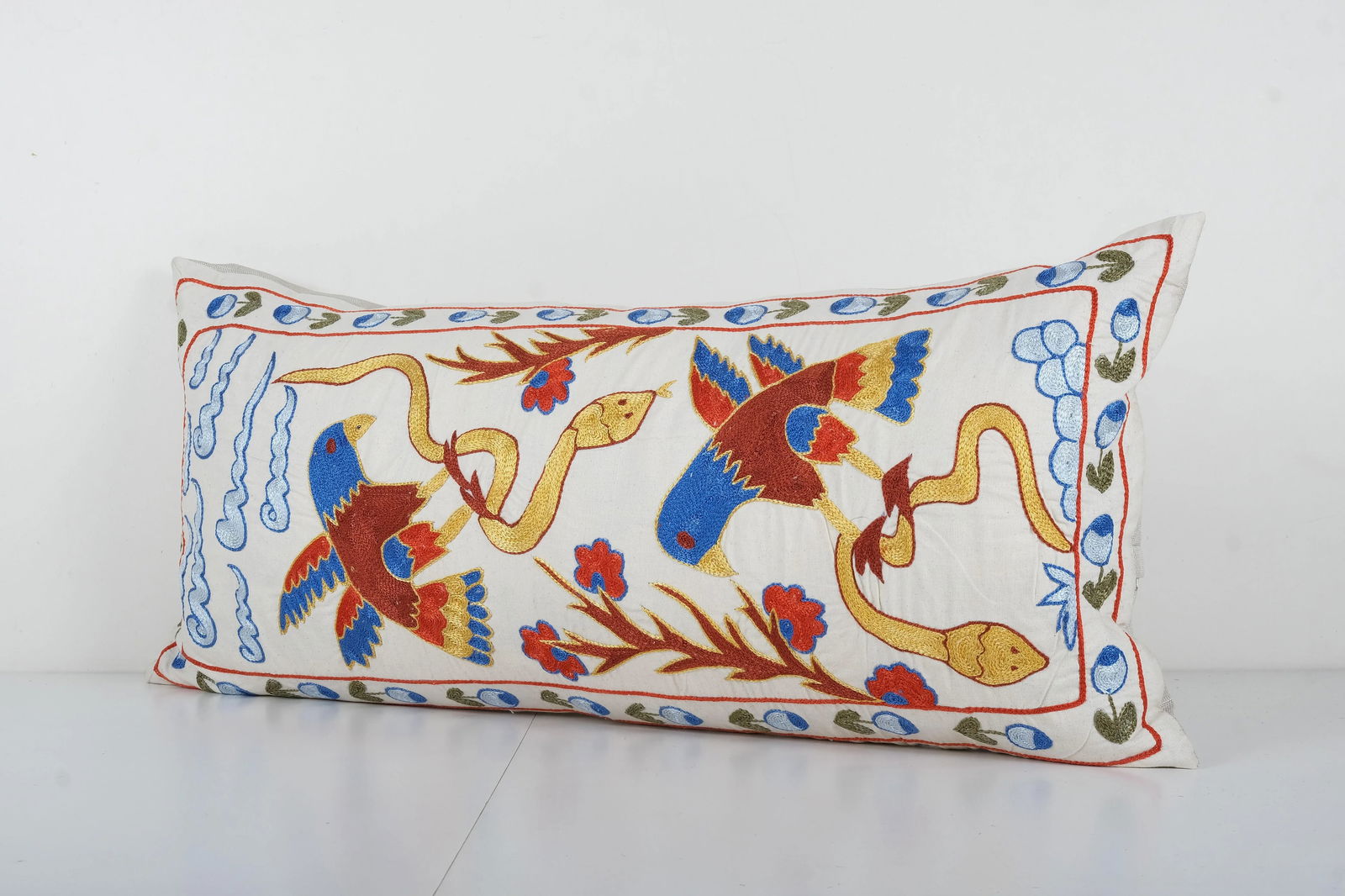 Uzbek Pictorial Suzani Pillow Cover 18'' X 36'' - 3