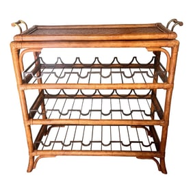 1990s Maitland-Smith Rattan and Bamboo Wine Rack With Tray