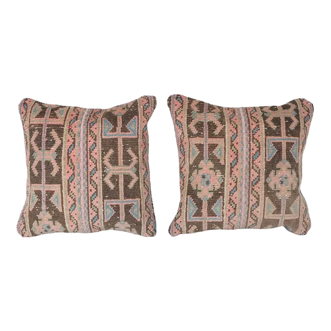 Anatolian Carpet Cushion Cover - Set of Two: Anatolian Carpet Cushion Cover - Set of Two Elevate your home decor with these exquisite 20'' x 20'' pillow covers crafted from authentic vintage Turkish rugs, handwoven in the 1960s. The rich and vib
