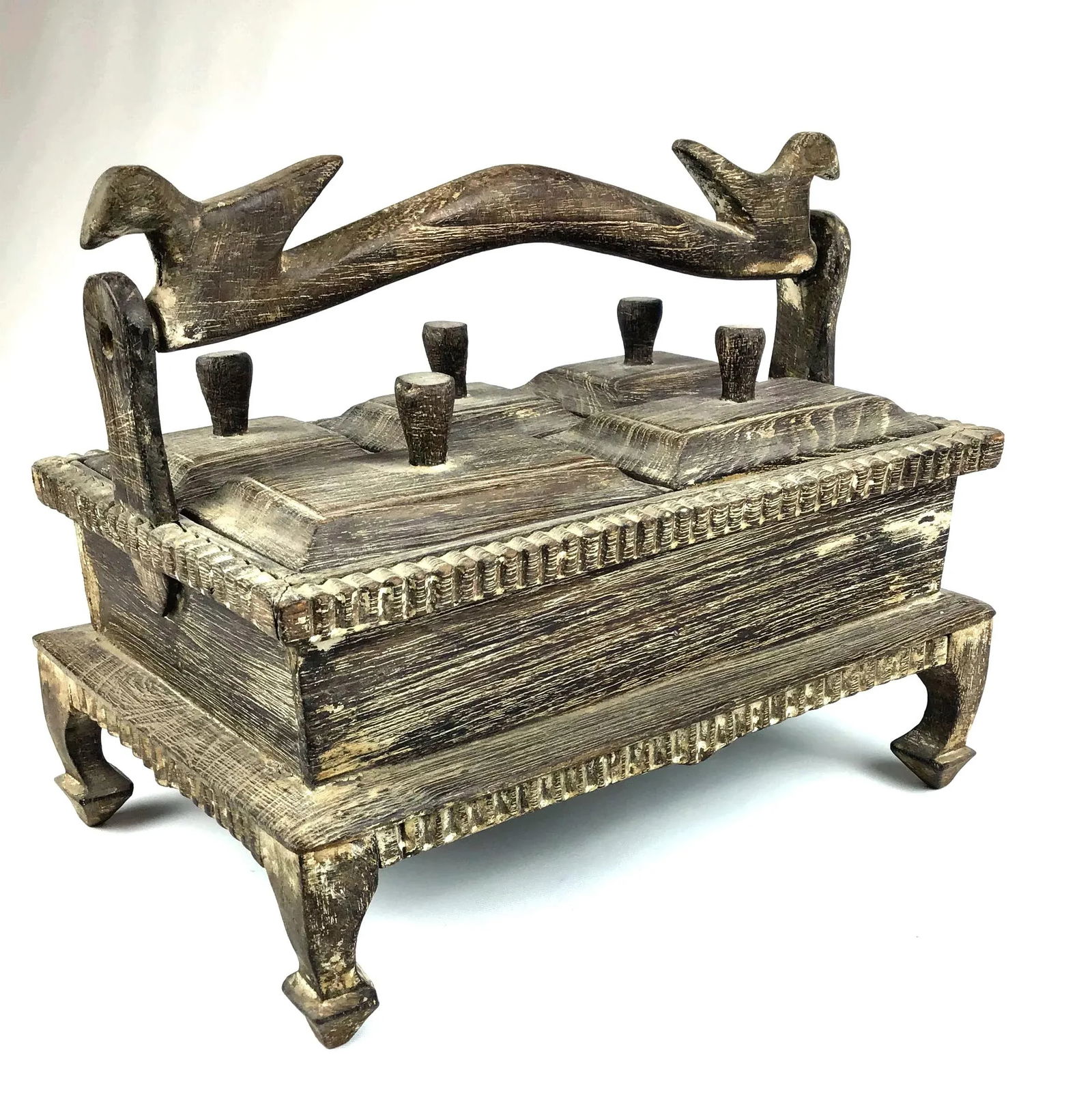 1900s Asian Hand Carved Wood Spice Box - 11